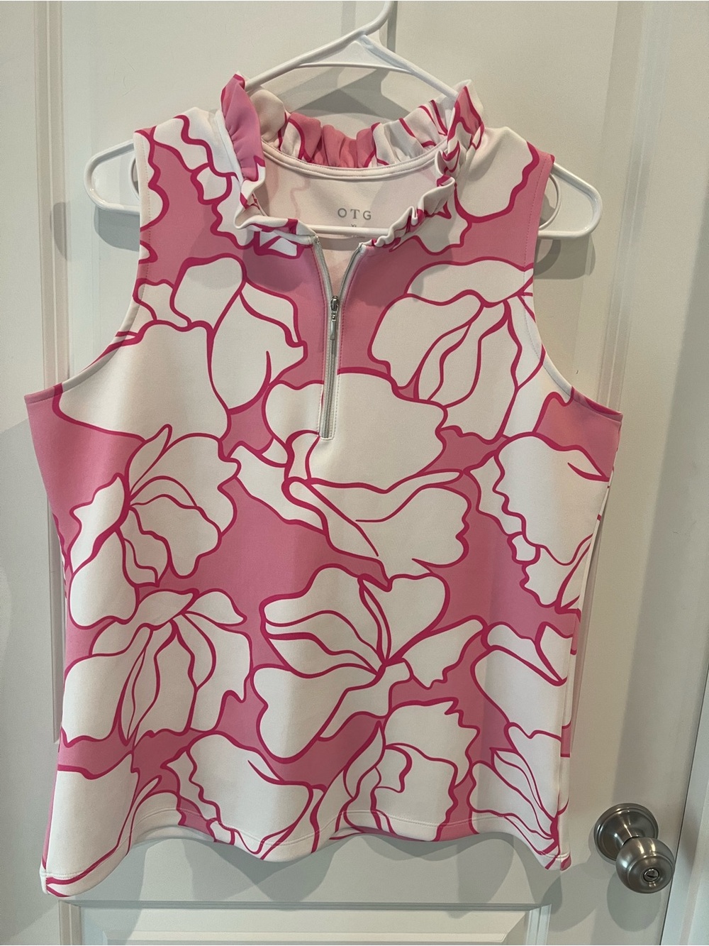 OTG Pink & White Floral Sleeveless Zip Mock Neck Top Size XL